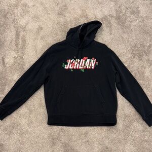Air Jordan Black Hoodie with Floral Logo